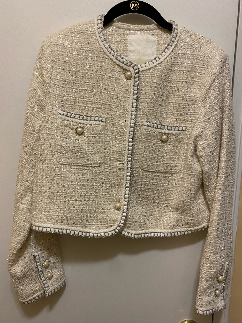 NWT B H L D N—Anthropologie Sequin Lady Jacket, Size 8, Ivory